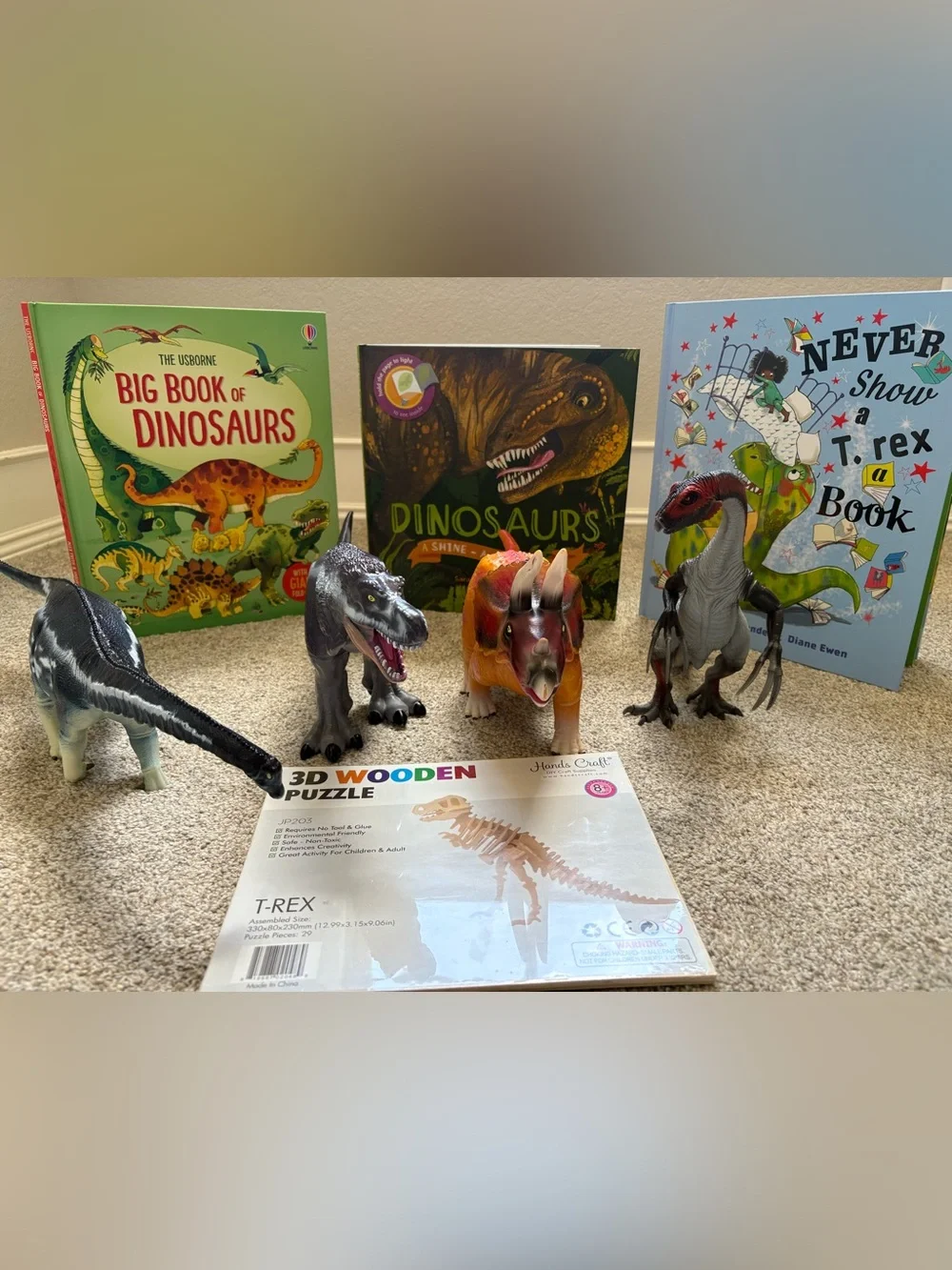 Kids Dinosaurs Toy Bundle -‎ Includes 3 NWT Books, 1 3-D Puzzle & 4 Large Dinos